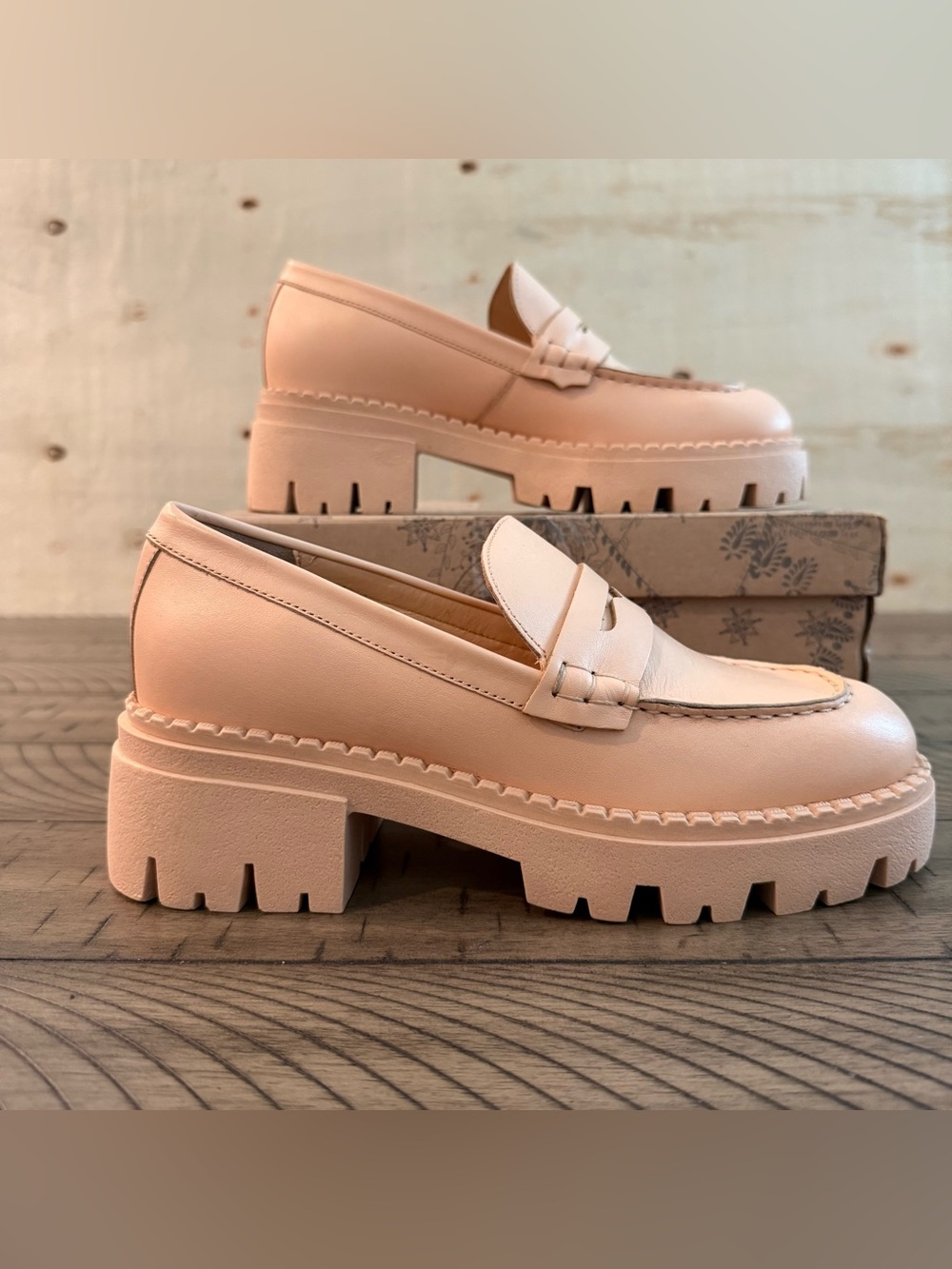 New Free People Lyra Lug Sole Leather Loafers Cantaloupe US 7.5 EU 37.5